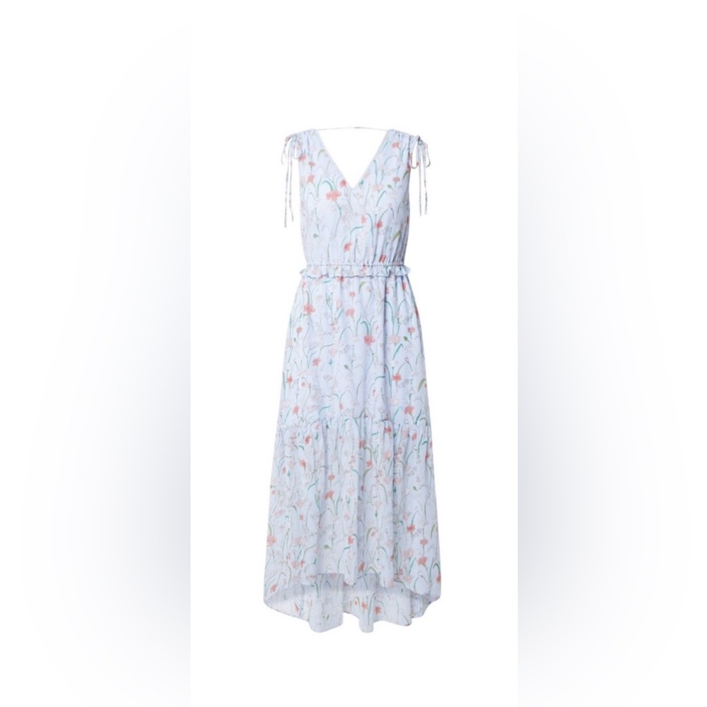 Banana Republic Blue Floral Details V-Neck Maxi Dress High-Low petite Size 4